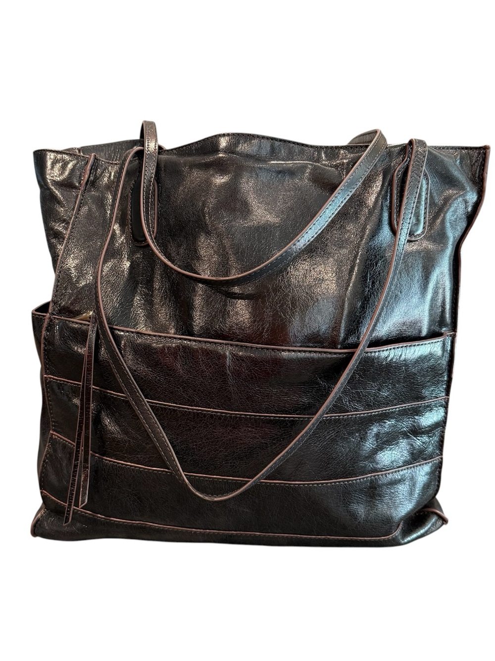 Hobo International vintage brown glazed leather  multi pocket tote shoulder bag